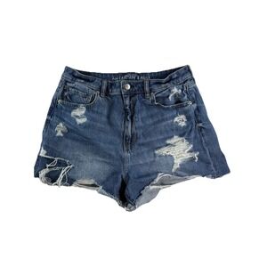 American Eagle ~Woman Size 12 Jean Mom Shorts Blue Denim Distressed Medium Wash